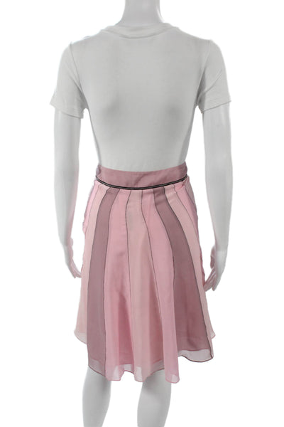 BCBG Max Azria Women A-Line Silk Striped Long Skirt Pink Size 8
