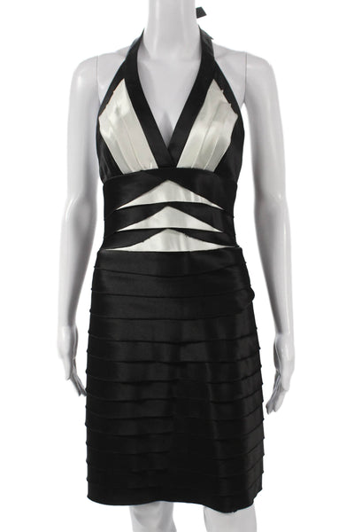 BCBG Max Azria Women Bodycon Halter Black Dress Sleeveless Short Zip Size 2