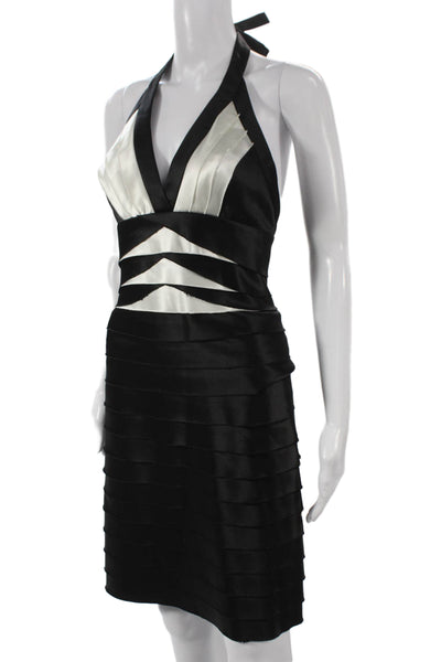 BCBG Max Azria Women Bodycon Halter Black Dress Sleeveless Short Zip Size 2