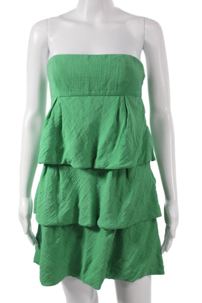 BCBG Max Azria Women Green Strapless Shift Dress Rayon Zip Sleeveless Size 4