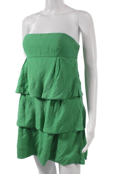 BCBG Max Azria Women Green Strapless Shift Dress Rayon Zip Sleeveless Size 4