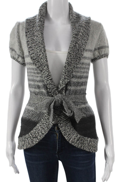 BCBG Max Azria Womens Merino Wool Striped Short Sleeve Cardigan Gray Size XS