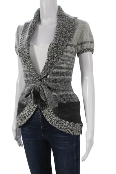 BCBG Max Azria Womens Merino Wool Striped Short Sleeve Cardigan Gray Size XS