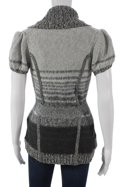 BCBG Max Azria Womens Merino Wool Striped Short Sleeve Cardigan Gray Size XS