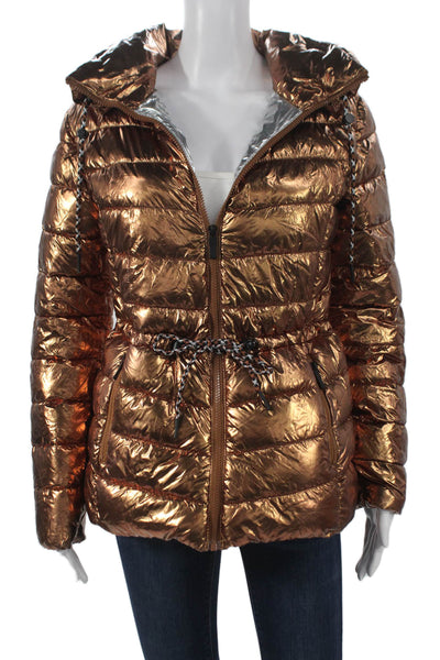 Desigual Womens Puffer Jacket Gold Zip Long Sleeve Polyamide Size M
