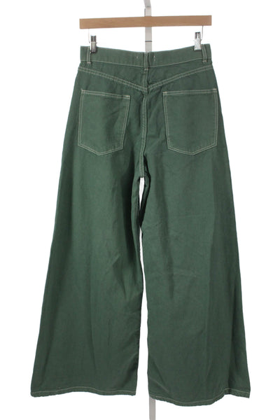 Trf Collection Zara Womens Wide Leg Green Cotton Jeans Button Size 40