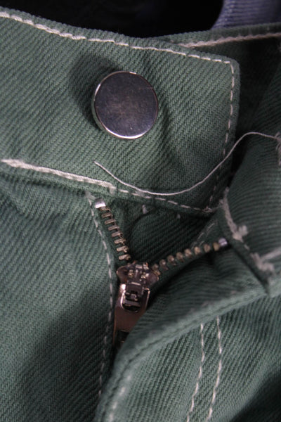 Trf Collection Zara Womens Wide Leg Green Cotton Jeans Button Size 40