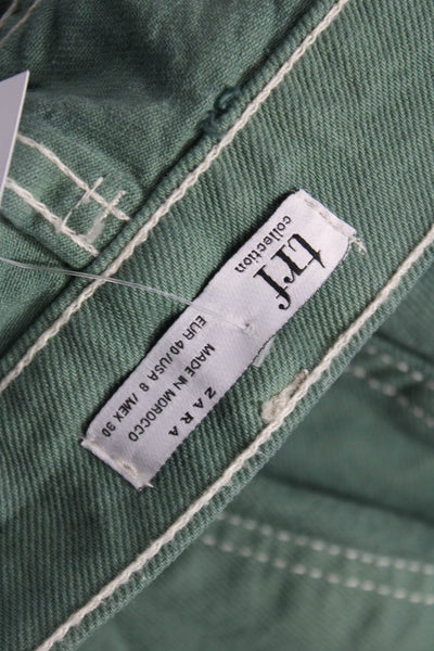 Trf Collection Zara Womens Wide Leg Green Cotton Jeans Button Size 40