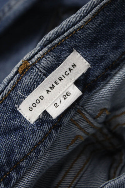Good American Women Wide-Leg Jeans Blue Cotton Blend Button Fly Size 26