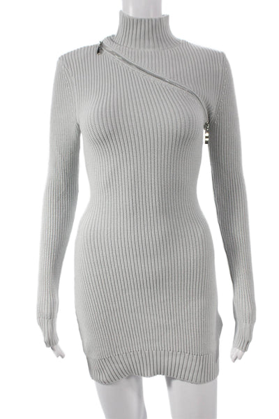 Ser.O.Ya Womens Sweater Dress Gray Turtleneck Long Sleeve Cotton Mini Size XS