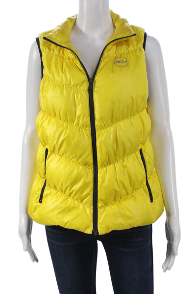 Lauren Ralph Lauren Women Puffer Jacket Yellow Sleeveless Zip Polyester Size L