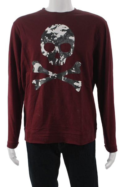 Robert Graham Men Pullover Sweatshirt Red Cotton Skull Graphic Size XL