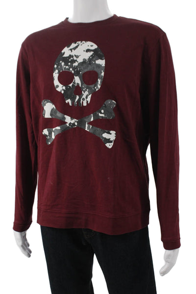 Robert Graham Men Pullover Sweatshirt Red Cotton Skull Graphic Size XL