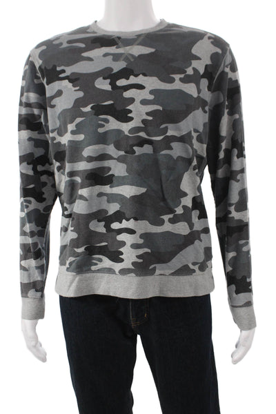 Robert Graham Mens Pullover Sweatshirt Gray Camouflage Cotton Crew Neck Size L