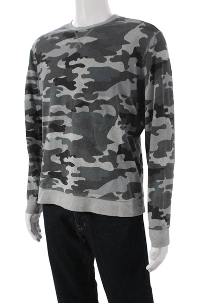 Robert Graham Mens Pullover Sweatshirt Gray Camouflage Cotton Crew Neck Size L