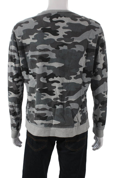 Robert Graham Mens Pullover Sweatshirt Gray Camouflage Cotton Crew Neck Size L