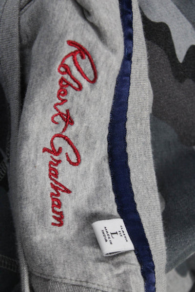 Robert Graham Mens Pullover Sweatshirt Gray Camouflage Cotton Crew Neck Size L