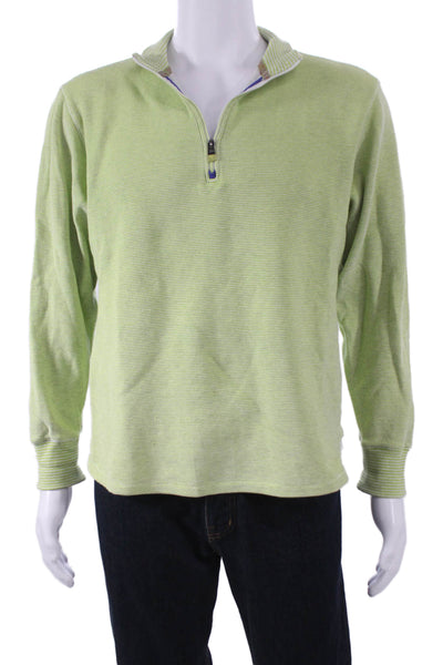 Robert Graham Mens Green Striped Collared Cotton Pullover Size M