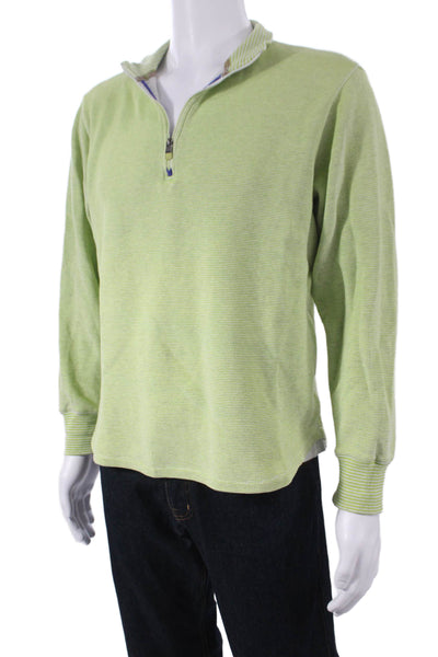 Robert Graham Mens Green Striped Collared Cotton Pullover Size M