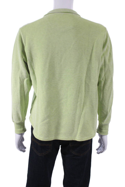 Robert Graham Mens Green Striped Collared Cotton Pullover Size M