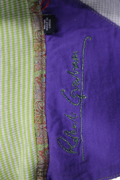 Robert Graham Mens Green Striped Collared Cotton Pullover Size M