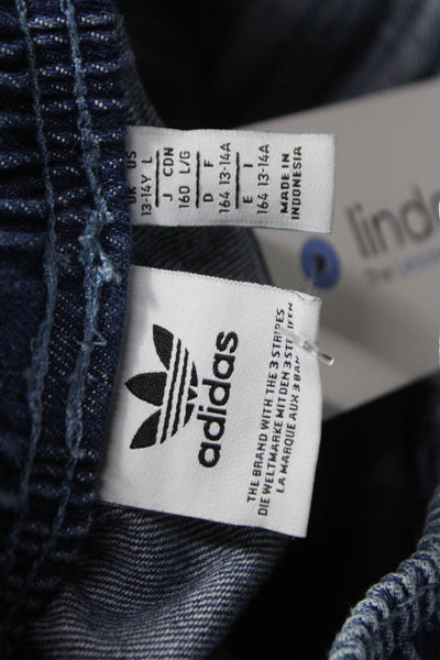 Adidas Girls Drawstring Straight Leg Denim Pants Blue Size 13-14