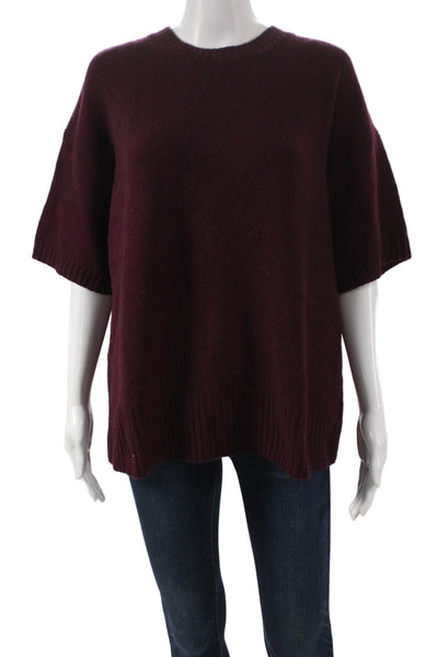J Crew Womens Lambs Wool Crewneck Pullover Purple Short Sleeve Size S
