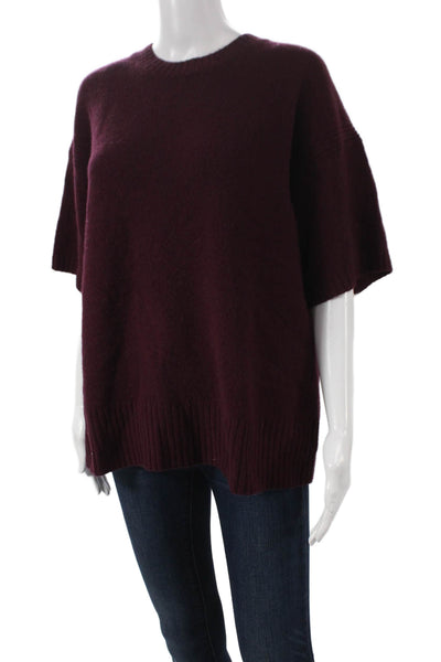 J Crew Womens Lambs Wool Crewneck Pullover Purple Short Sleeve Size S