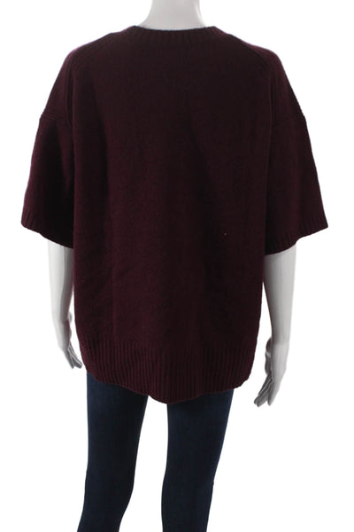 J Crew Womens Lambs Wool Crewneck Pullover Purple Short Sleeve Size S