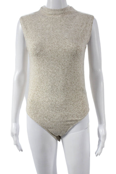 Zara Women Sleeveless One Piece Bodysuit Beige Round Neck Elastane Size M