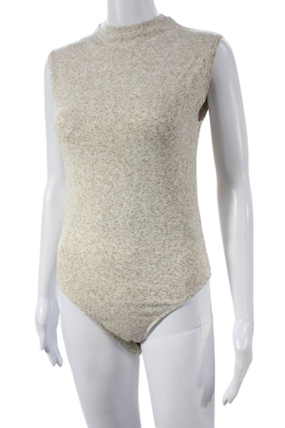 Zara Women Sleeveless One Piece Bodysuit Beige Round Neck Elastane Size M