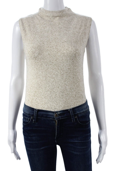 Zara Women Sleeveless One Piece Bodysuit Beige Round Neck Elastane Size M