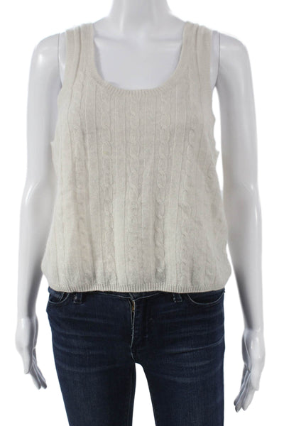 525 Womens Cashmere Cable Knit Scoop Neck Sleeveless Vest Beige Size M