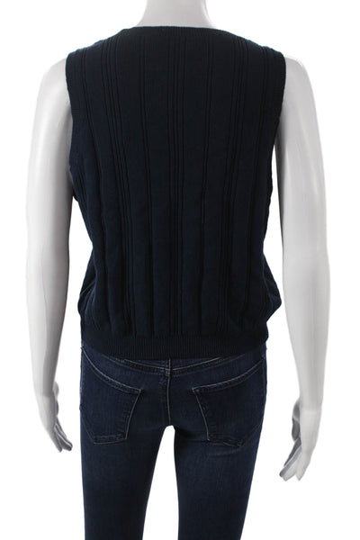 Demylee Women Sleeveless Scoop Neck Vest Blue Cotton Linen Size M