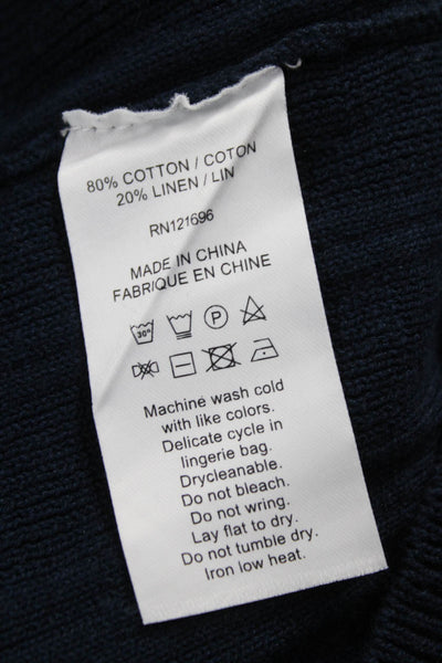 Demylee Women Sleeveless Scoop Neck Vest Blue Cotton Linen Size M