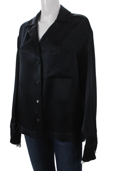 Loewe Womens Silk Collared Button-Up Blouse Black Long Sleeve Basic Size S