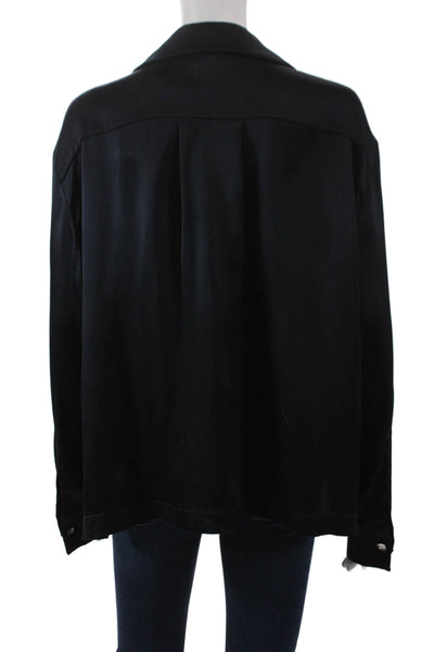 Loewe Womens Silk Collared Button-Up Blouse Black Long Sleeve Basic Size S