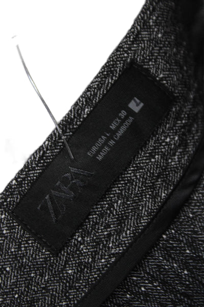 Zara Women Straight Pencil Skirt Gray Herringbone Polyester Zip Size L