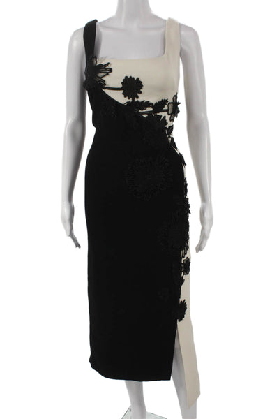 Lela Rose Women Sheath Dress Black Wool Square Neck Sleeveless Zip Size 16