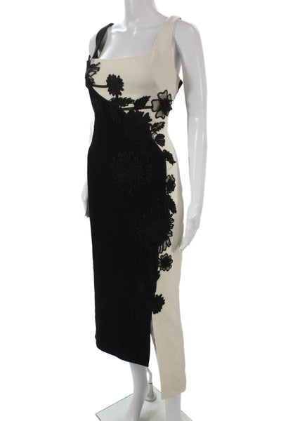 Lela Rose Women Sheath Dress Black Wool Square Neck Sleeveless Zip Size 16