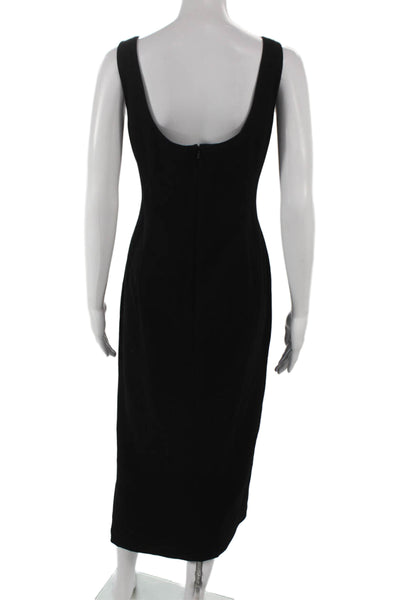 Lela Rose Women Sheath Dress Black Wool Square Neck Sleeveless Zip Size 16