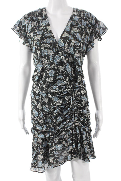 Veronica Beard Women Wrap Dress Black V-Neck Short Sleeve Knee-Length Size 2