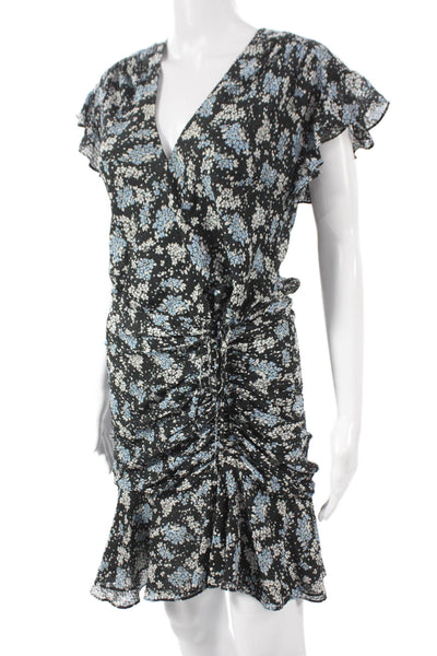 Veronica Beard Women Wrap Dress Black V-Neck Short Sleeve Knee-Length Size 2