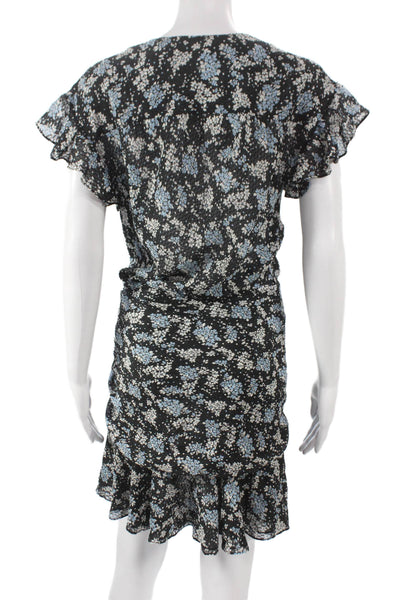 Veronica Beard Women Wrap Dress Black V-Neck Short Sleeve Knee-Length Size 2
