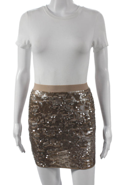 BCBGMAXAZRIA Womens Gold Mini Skirt Nylon Pull On Size XS