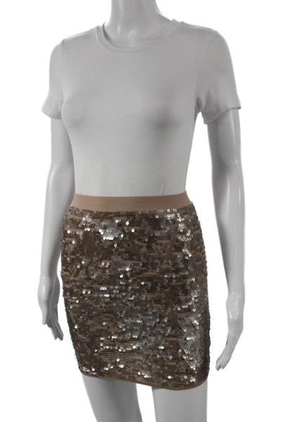 BCBGMAXAZRIA Womens Gold Mini Skirt Nylon Pull On Size XS