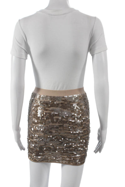 BCBGMAXAZRIA Womens Gold Mini Skirt Nylon Pull On Size XS