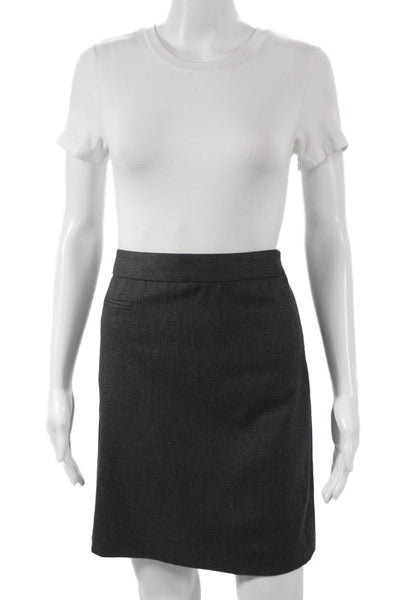 Theory Womens Herringbone Wool Straight Pencil Mini Skirt Gray Size 0