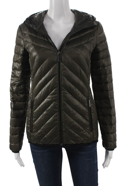 Michael Michael Kors Womens Puffer Jacket Green Nylon Zip Long Sleeve Size S