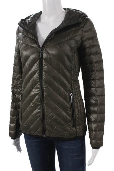 Michael Michael Kors Womens Puffer Jacket Green Nylon Zip Long Sleeve Size S